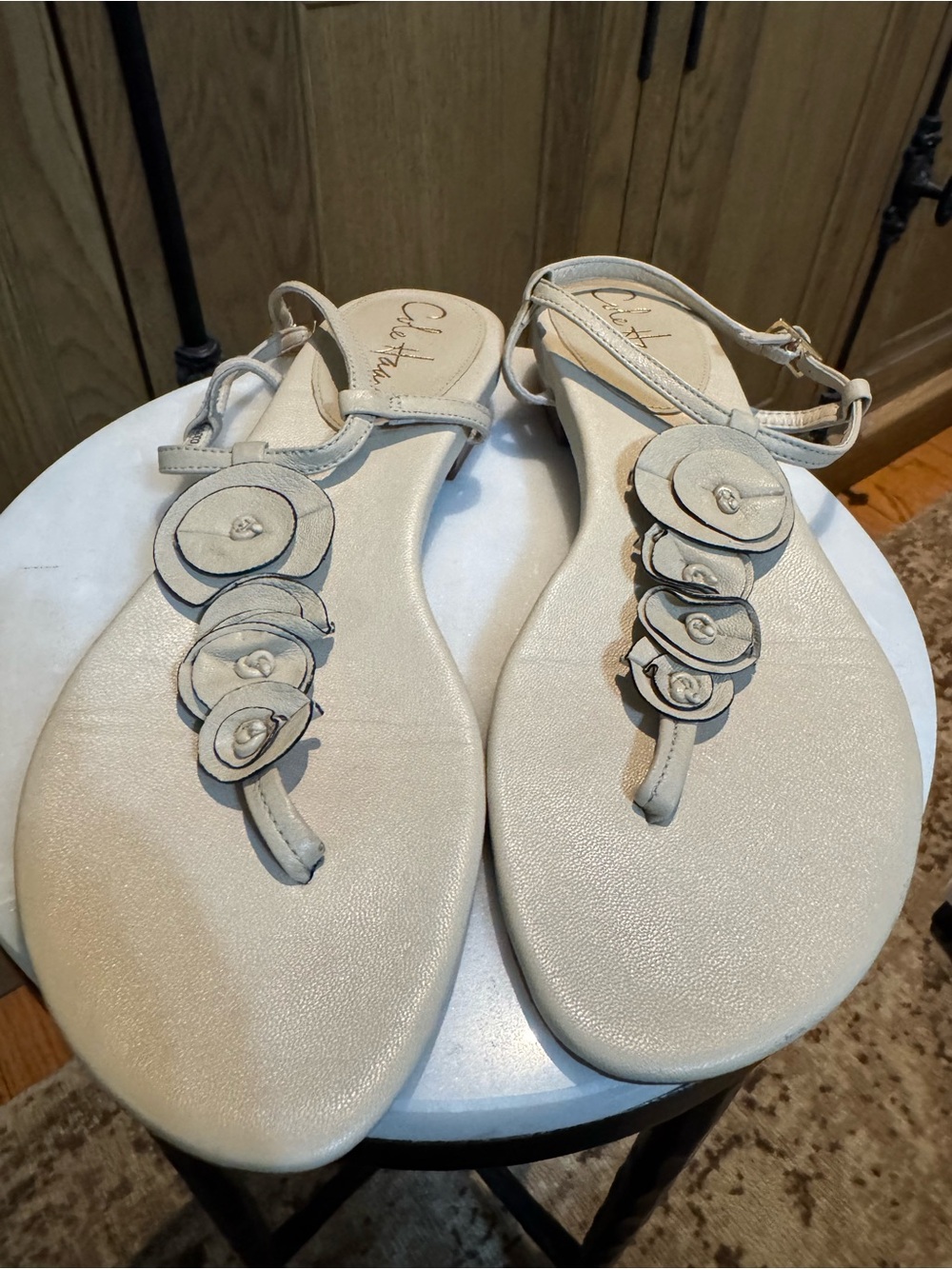 Cole Haan Cream Floral T-Strap Sandals with Nike Air technology